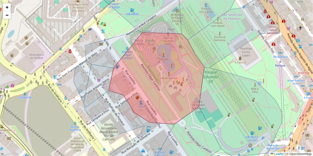 Mapa detalhado do código postal 1070-051 com limites, códigos postais vizinhos e agências dos correios
