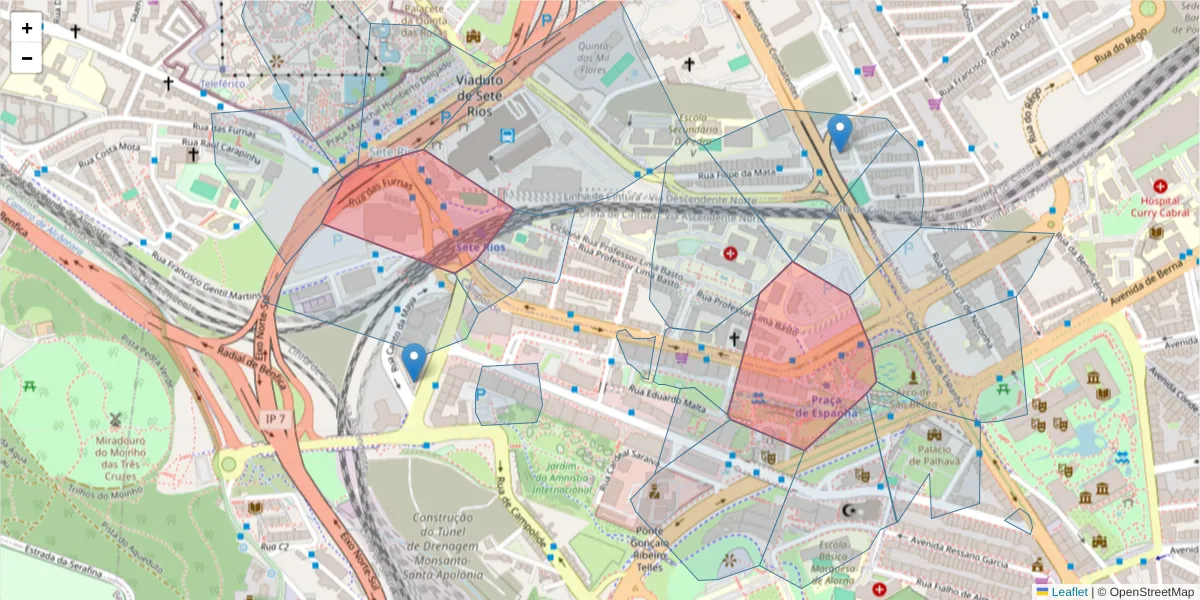 Mapa detalhado do código postal 1070-060 com limites, códigos postais vizinhos e agências dos correios