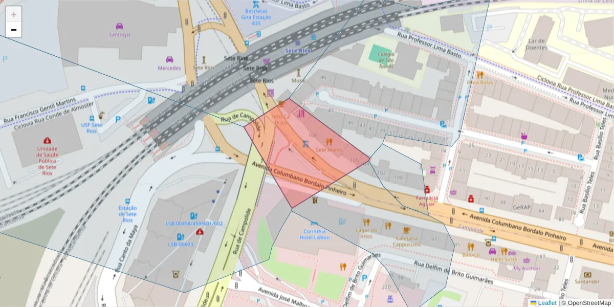 Mapa detalhado do código postal 1070-067 com limites, códigos postais vizinhos e agências dos correios