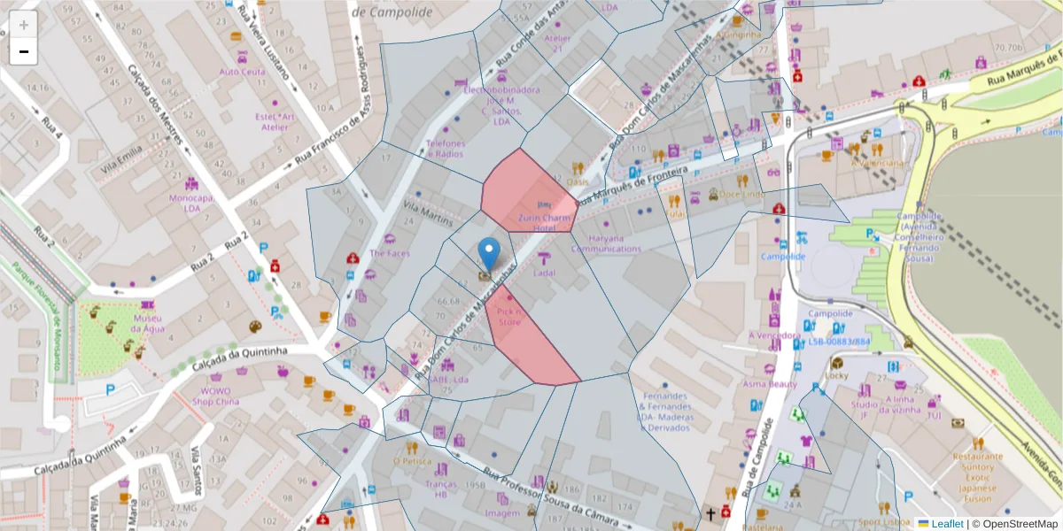 Mapa detalhado do código postal 1070-080 com limites, códigos postais vizinhos e agências dos correios