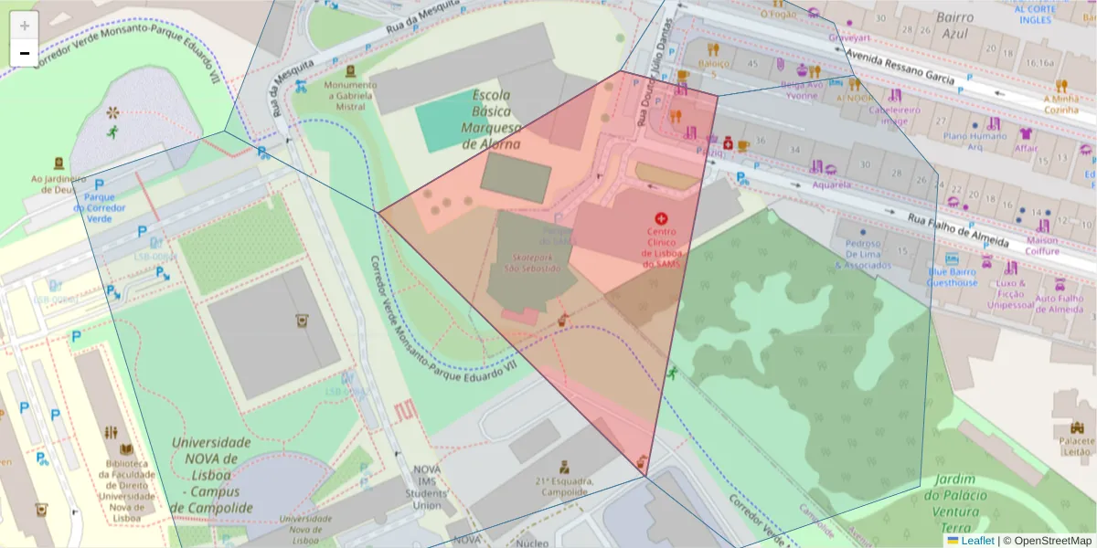 Mapa detalhado do código postal 1070-129 com limites, códigos postais vizinhos e agências dos correios