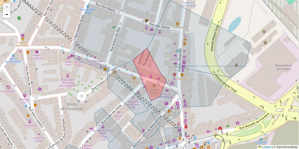 Mapa detalhado do código postal 1070-137 com limites, códigos postais vizinhos e agências dos correios
