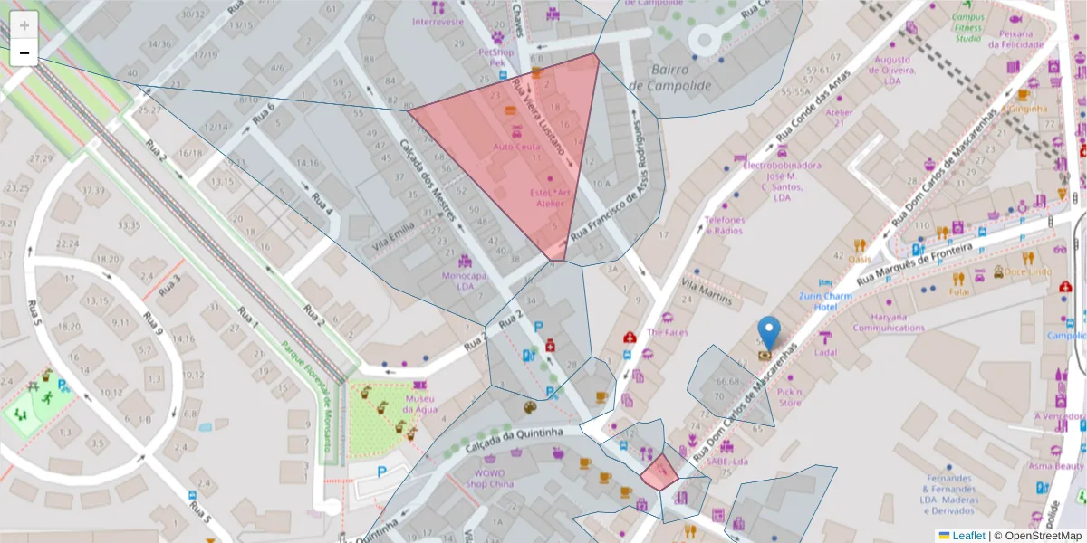 Mapa detalhado do código postal 1070-175 com limites, códigos postais vizinhos e agências dos correios