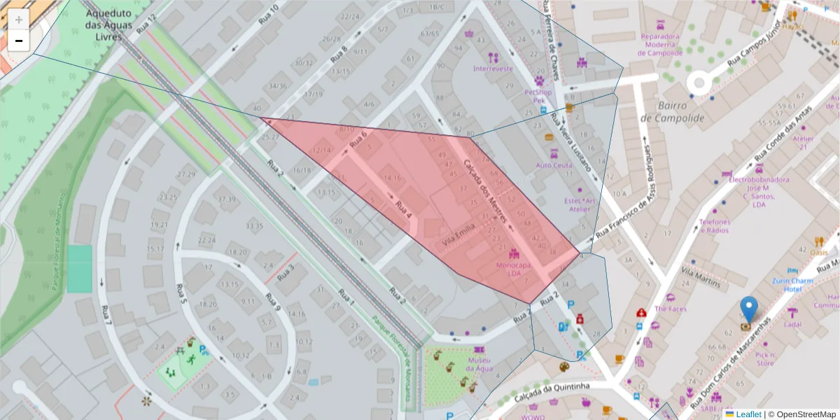 Mapa detalhado do código postal 1070-176 com limites, códigos postais vizinhos e agências dos correios