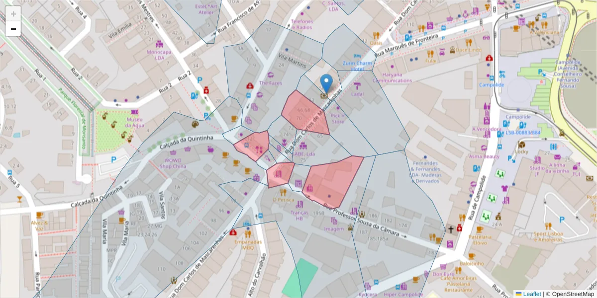 Mapa detalhado do código postal 1070-178 com limites, códigos postais vizinhos e agências dos correios