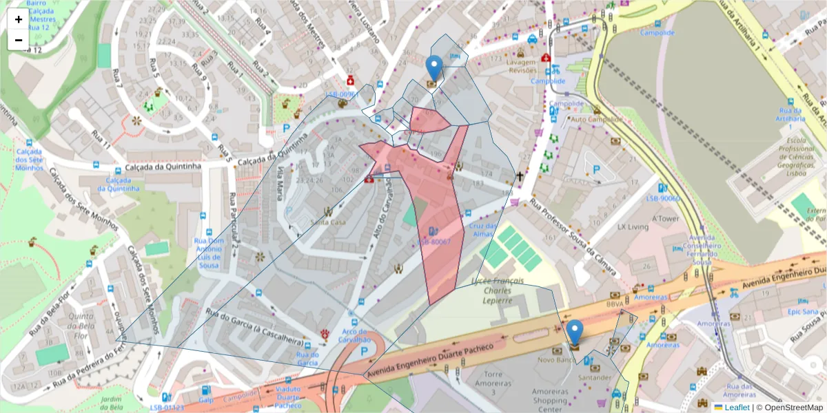 Mapa detalhado do código postal 1070-216 com limites, códigos postais vizinhos e agências dos correios