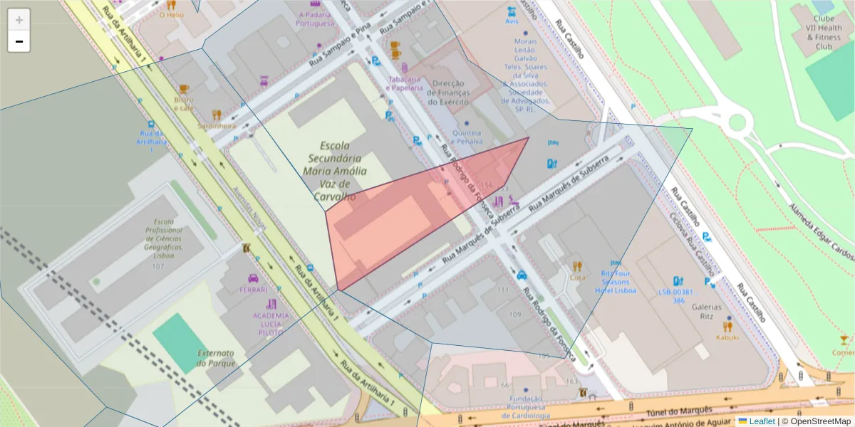 Mapa detalhado do código postal 1070-243 com limites, códigos postais vizinhos e agências dos correios