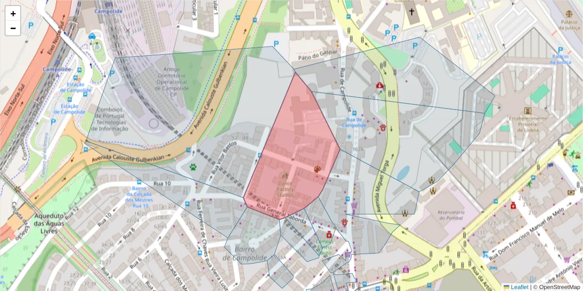 Mapa detalhado do código postal 1070-271 com limites, códigos postais vizinhos e agências dos correios