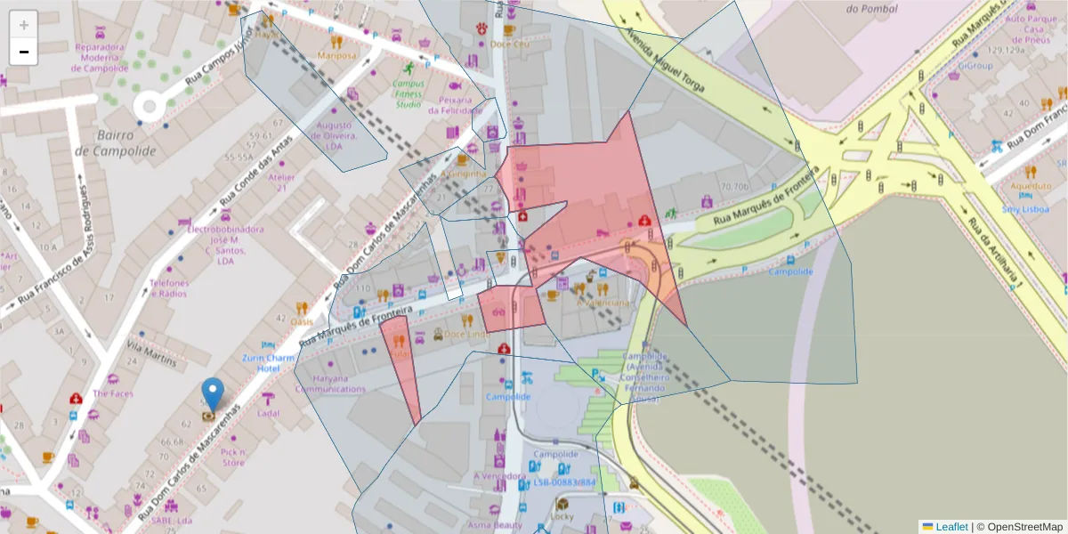 Mapa detalhado do código postal 1070-294 com limites, códigos postais vizinhos e agências dos correios