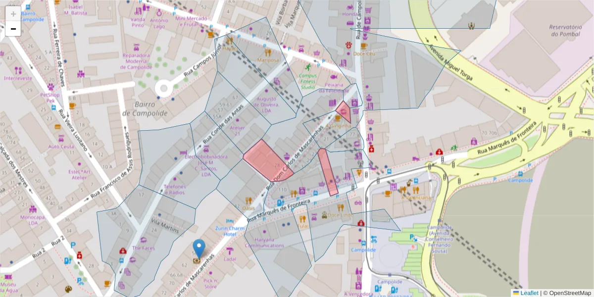 Mapa detalhado do código postal 1070-300 com limites, códigos postais vizinhos e agências dos correios
