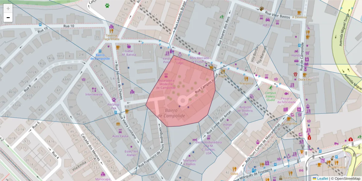 Mapa detalhado do código postal 1070-306 com limites, códigos postais vizinhos e agências dos correios