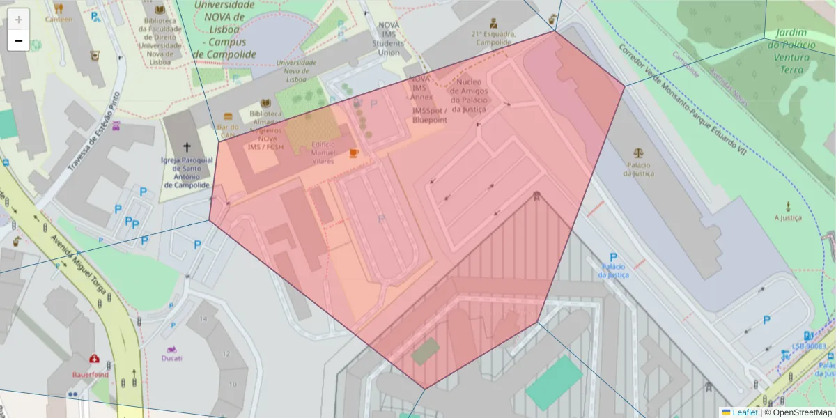 Mapa detalhado do código postal 1070-312 com limites, códigos postais vizinhos e agências dos correios