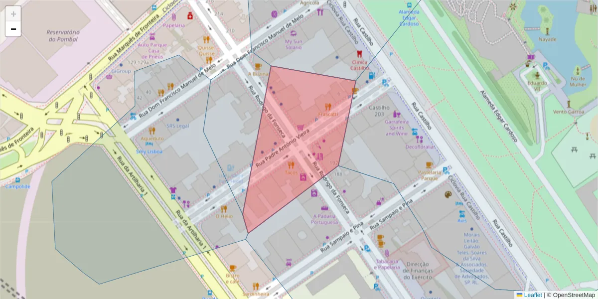 Mapa detalhado do código postal 1099-003 com limites, códigos postais vizinhos e agências dos correios