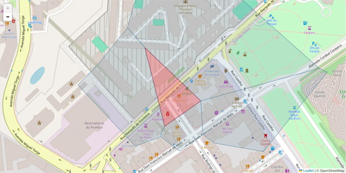 Mapa detalhado do código postal 1099-074 São Sebastião da Pedreira com limites, códigos postais vizinhos e agências dos correios
