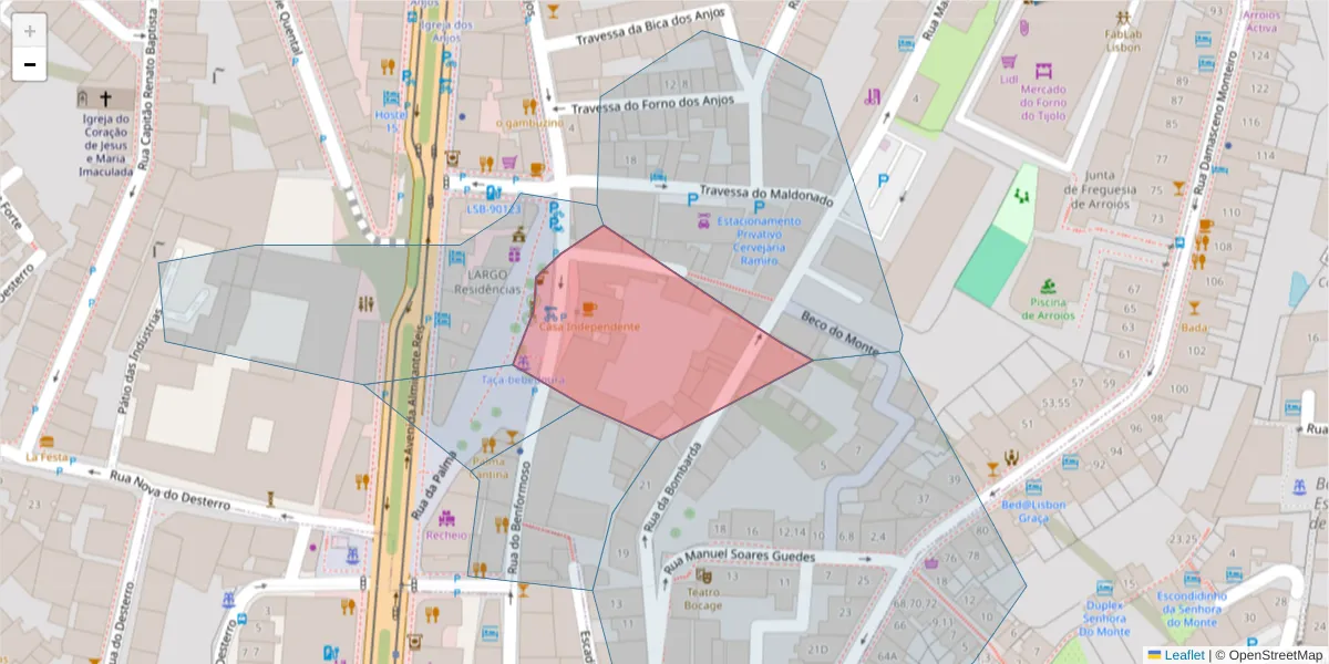 Mapa detalhado do código postal 110-285 com limites, códigos postais vizinhos e agências dos correios