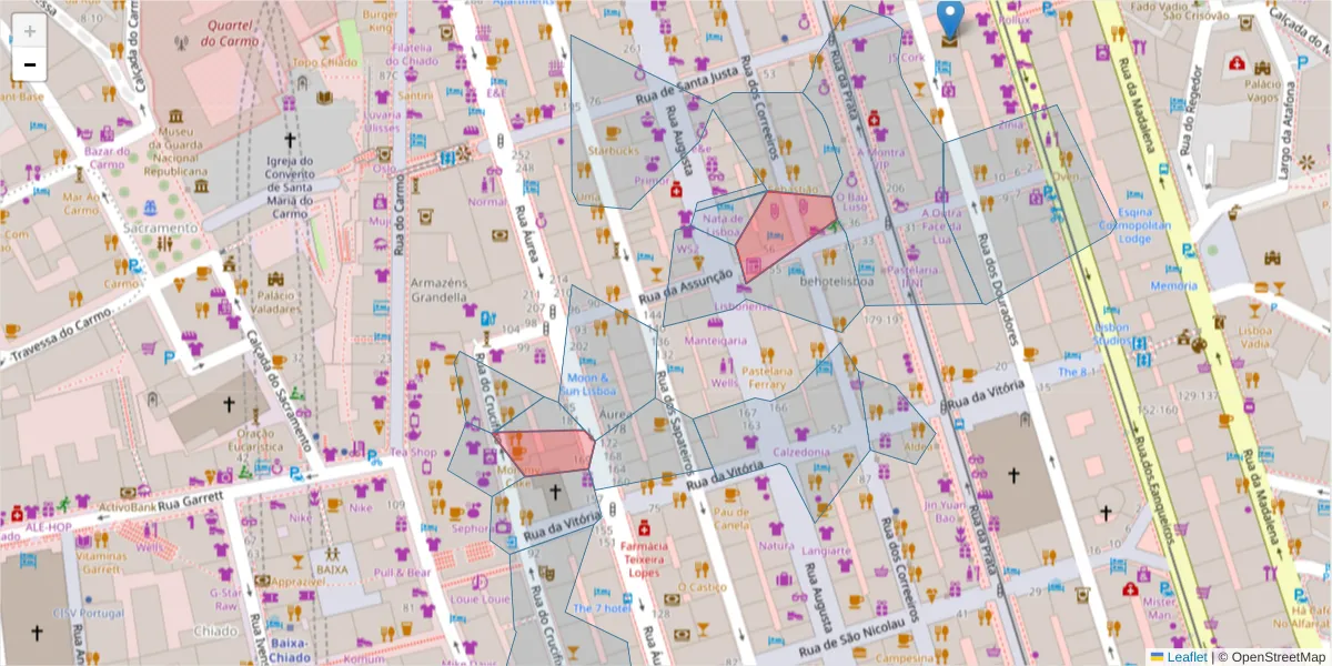 Mapa detalhado do código postal 1100-044 com limites, códigos postais vizinhos e agências dos correios