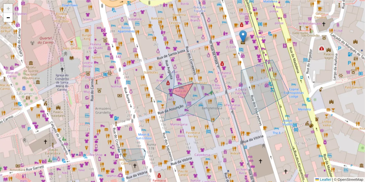 Mapa detalhado do código postal 1100-056 com limites, códigos postais vizinhos e agências dos correios