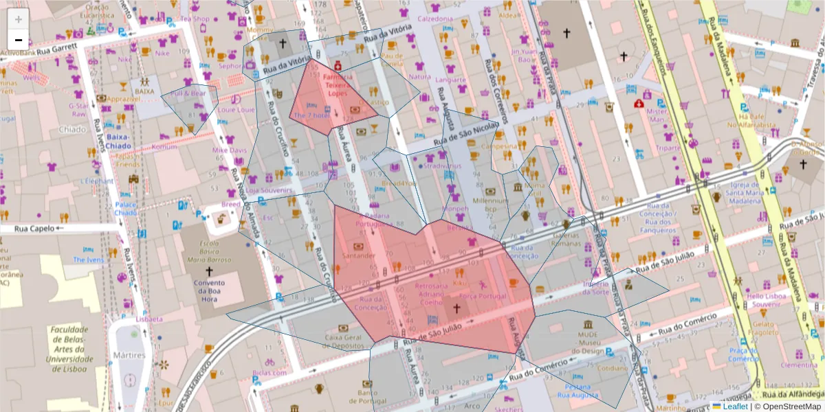 Mapa detalhado do código postal 1100-060 com limites, códigos postais vizinhos e agências dos correios