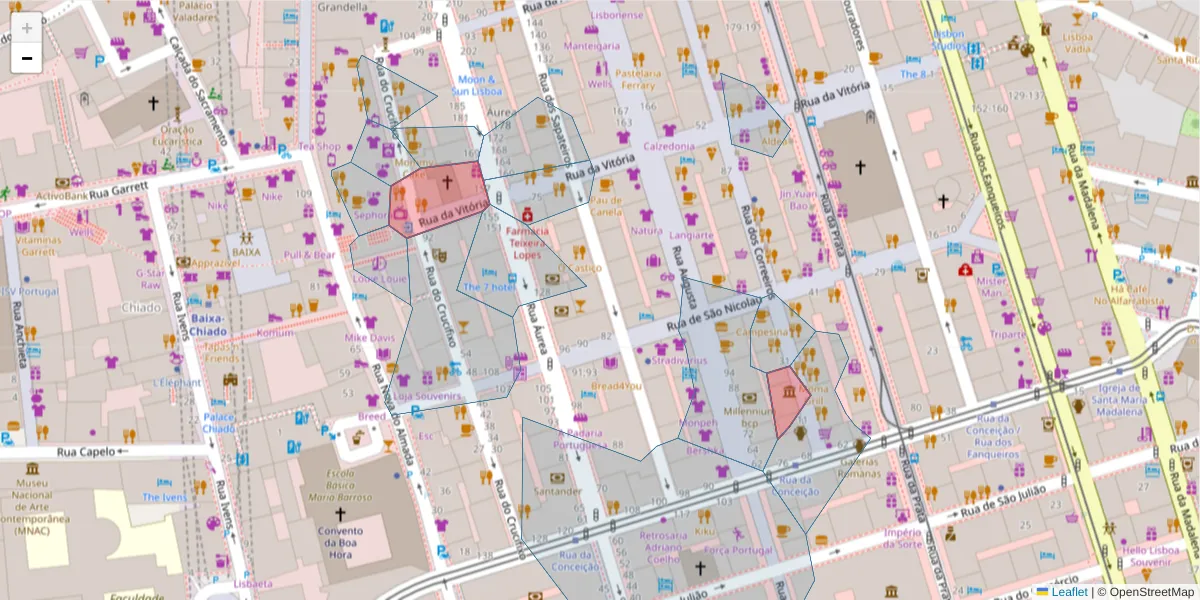 Mapa detalhado do código postal 1100-061 com limites, códigos postais vizinhos e agências dos correios