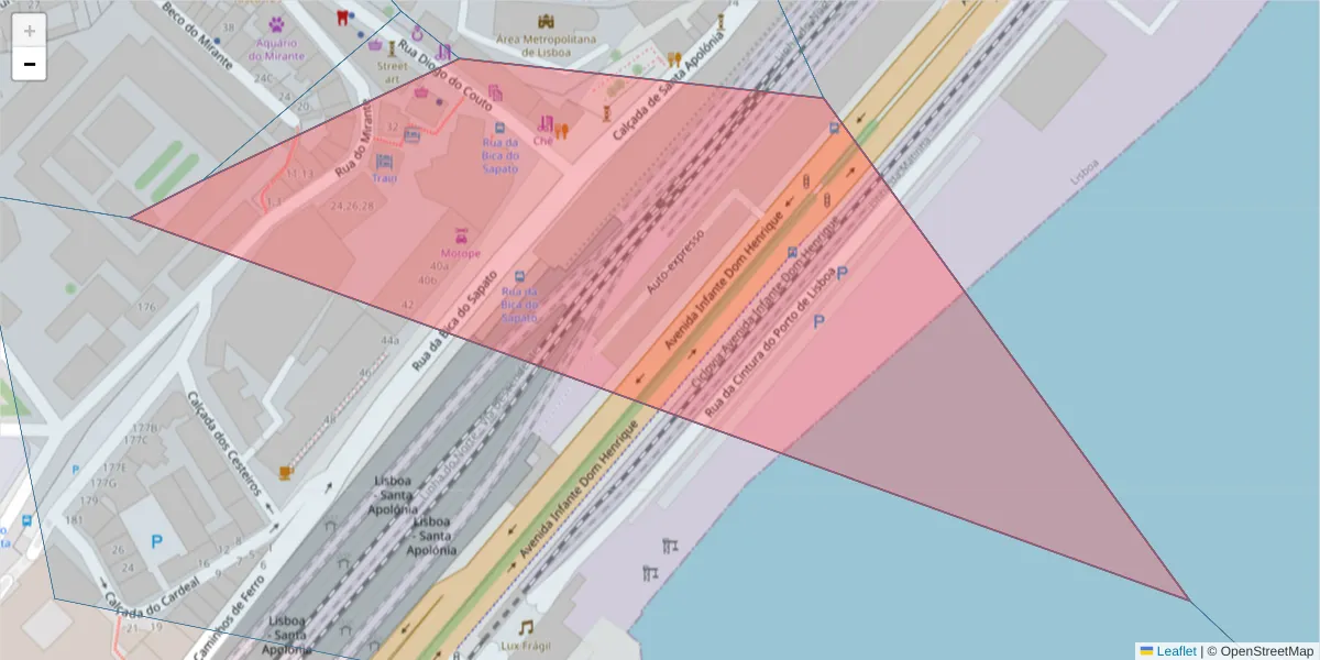 Mapa detalhado do código postal 1100-091 com limites, códigos postais vizinhos e agências dos correios
