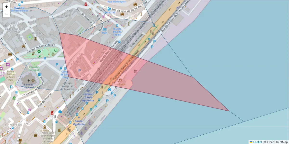 Mapa detalhado do código postal 1100-094 com limites, códigos postais vizinhos e agências dos correios