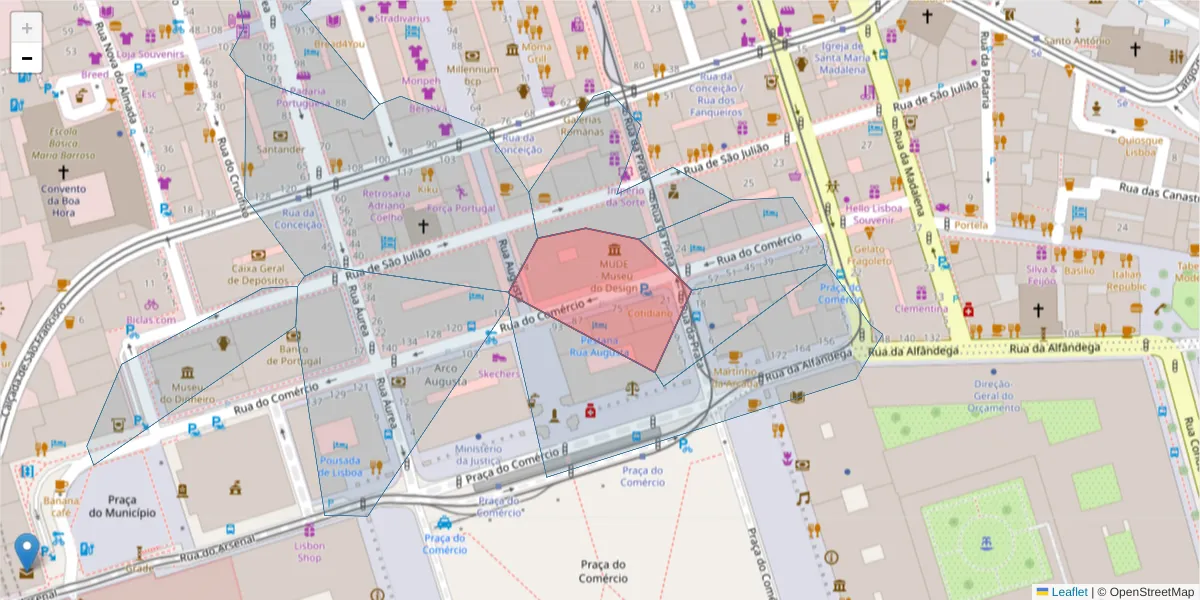 Mapa detalhado do código postal 1100-149 com limites, códigos postais vizinhos e agências dos correios