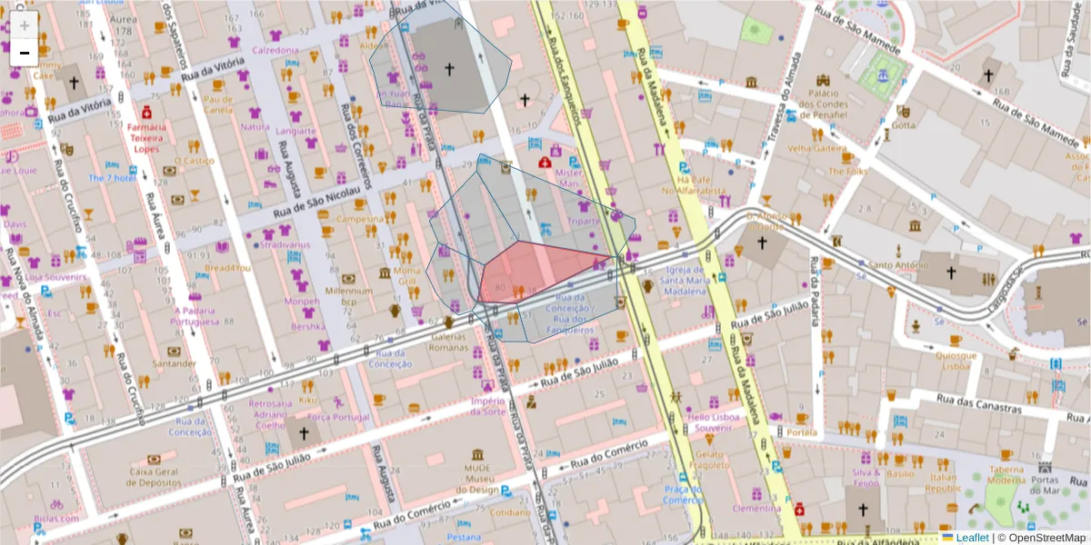 Mapa detalhado do código postal 1100-154 com limites, códigos postais vizinhos e agências dos correios