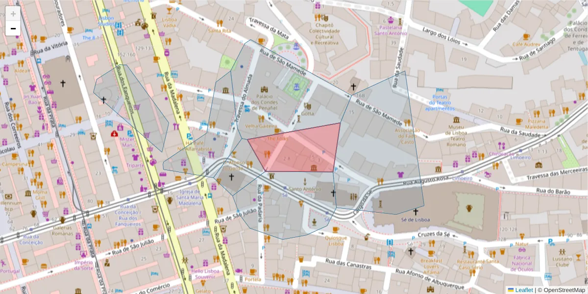 Mapa detalhado do código postal 1100-171 com limites, códigos postais vizinhos e agências dos correios