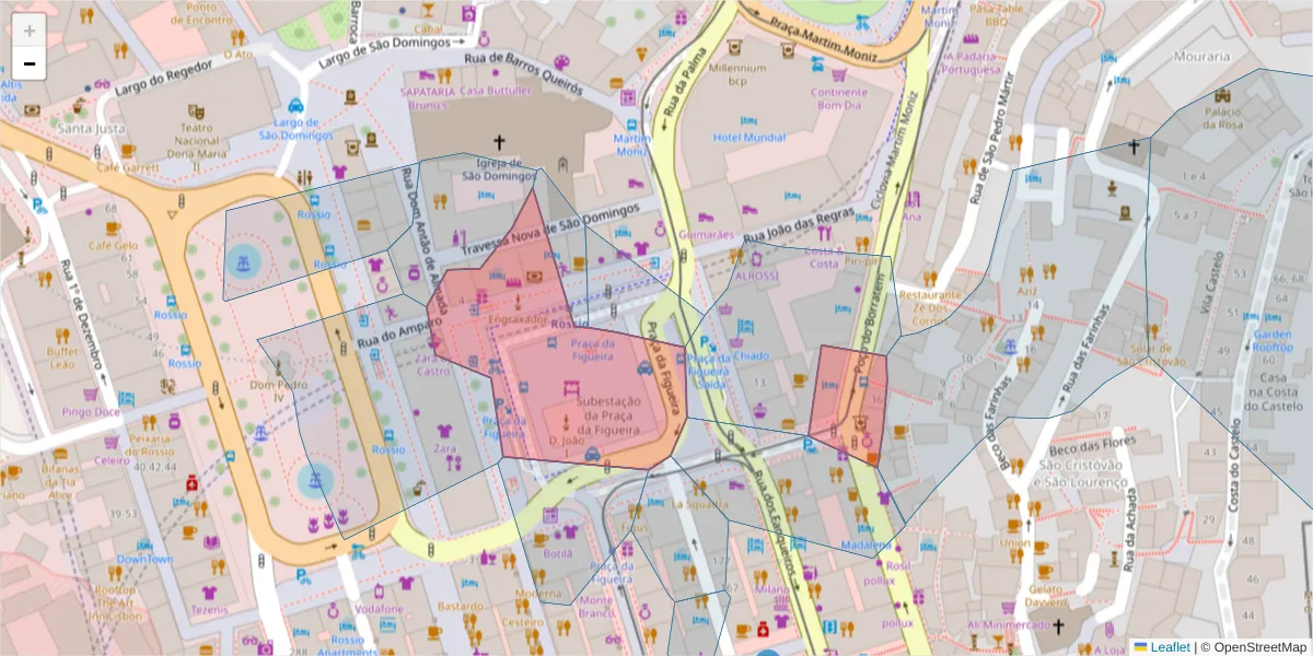 Mapa detalhado do código postal 1100-240 com limites, códigos postais vizinhos e agências dos correios