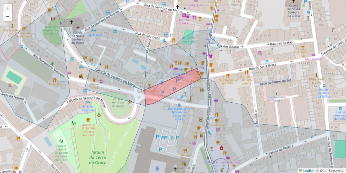 Mapa detalhado do código postal 1100-254 com limites, códigos postais vizinhos e agências dos correios