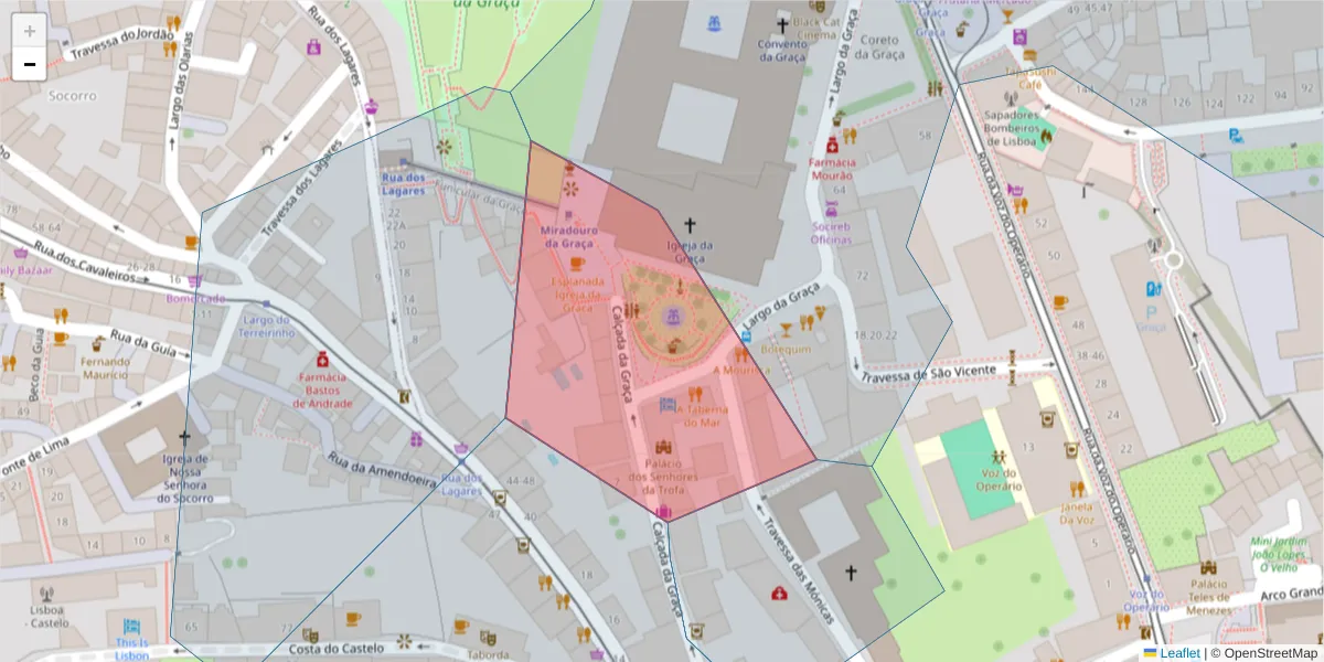 Mapa detalhado do código postal 1100-266 com limites, códigos postais vizinhos e agências dos correios