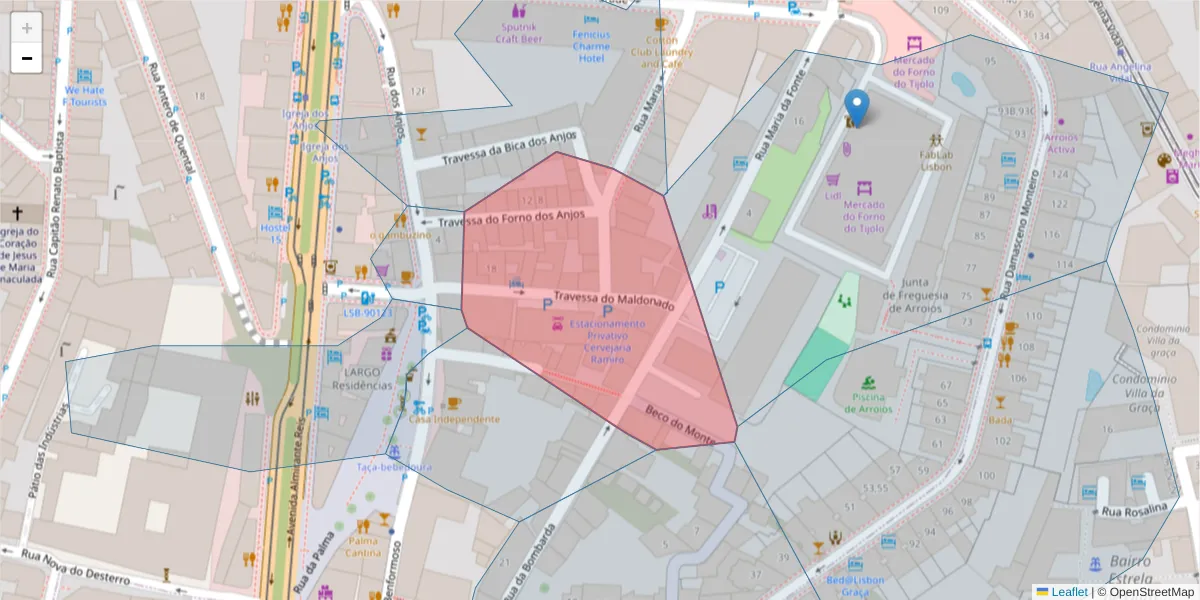 Mapa detalhado do código postal 1100-330 com limites, códigos postais vizinhos e agências dos correios