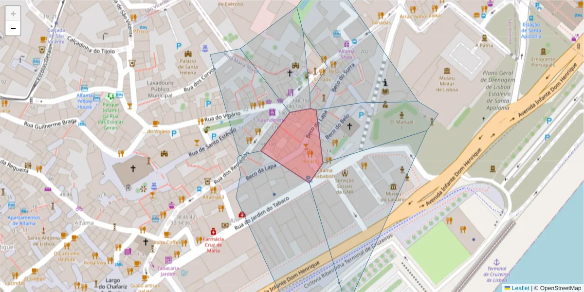 Mapa detalhado do código postal 1100-331 com limites, códigos postais vizinhos e agências dos correios