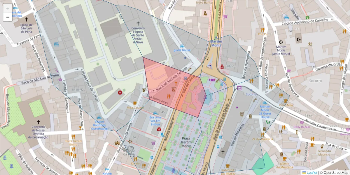 Mapa detalhado do código postal 1100-341 com limites, códigos postais vizinhos e agências dos correios