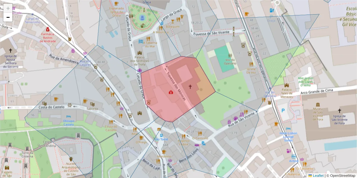 Mapa detalhado do código postal 1100-359 com limites, códigos postais vizinhos e agências dos correios