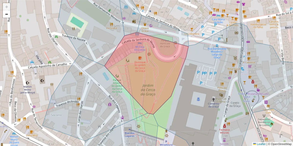 Mapa detalhado do código postal 1100-362 com limites, códigos postais vizinhos e agências dos correios
