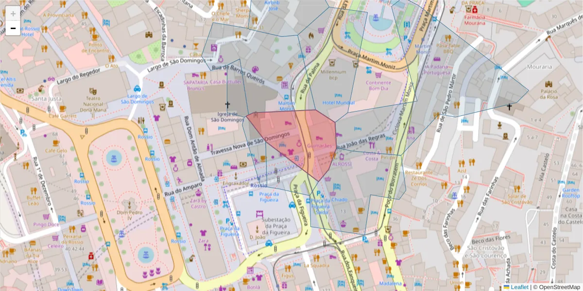 Mapa detalhado do código postal 1100-372 com limites, códigos postais vizinhos e agências dos correios