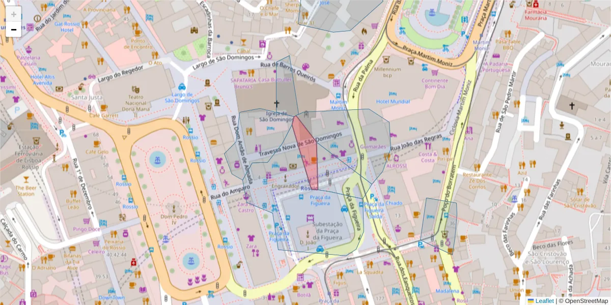 Mapa detalhado do código postal 1100-373 com limites, códigos postais vizinhos e agências dos correios