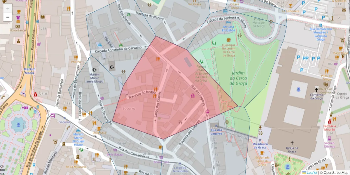 Mapa detalhado do código postal 1100-376 com limites, códigos postais vizinhos e agências dos correios