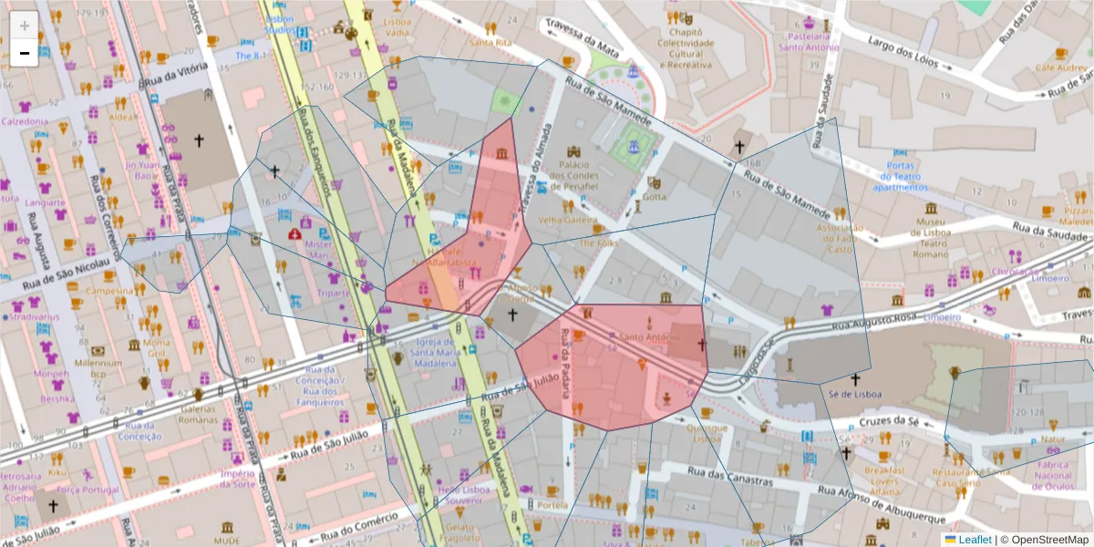 Mapa detalhado do código postal 1100-404 com limites, códigos postais vizinhos e agências dos correios