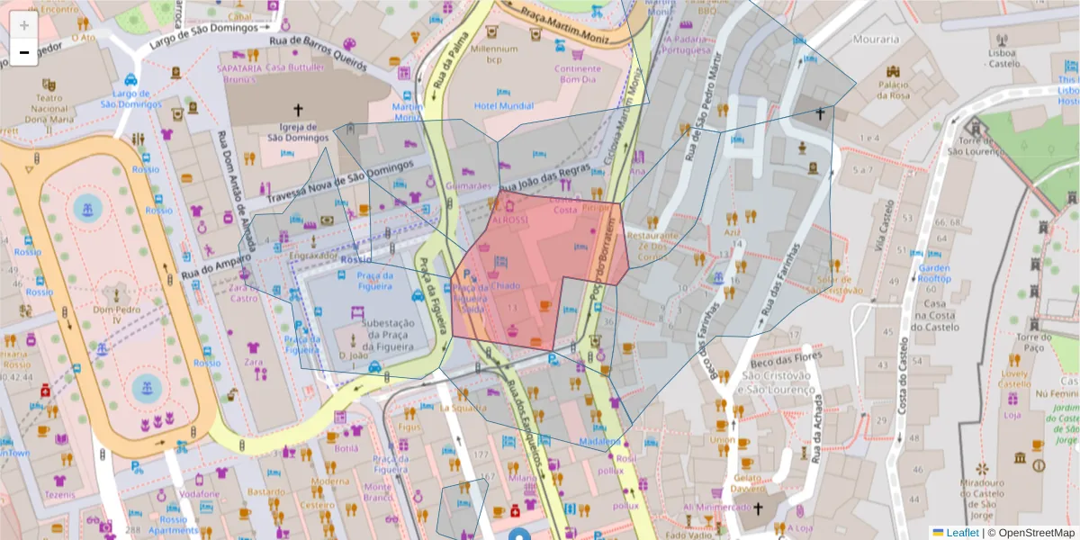 Mapa detalhado do código postal 1100-408 com limites, códigos postais vizinhos e agências dos correios