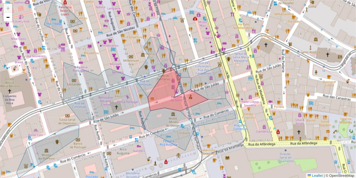 Mapa detalhado do código postal 1100-413 com limites, códigos postais vizinhos e agências dos correios