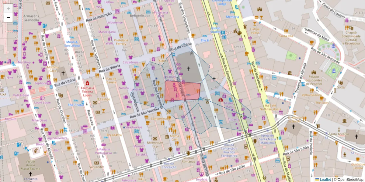 Mapa detalhado do código postal 1100-414 São Nicolau com limites, códigos postais vizinhos e agências dos correios