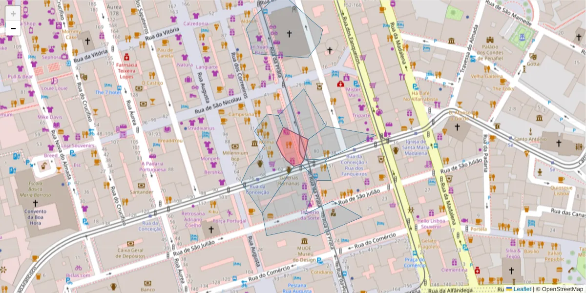 Mapa detalhado do código postal 1100-414 com limites, códigos postais vizinhos e agências dos correios