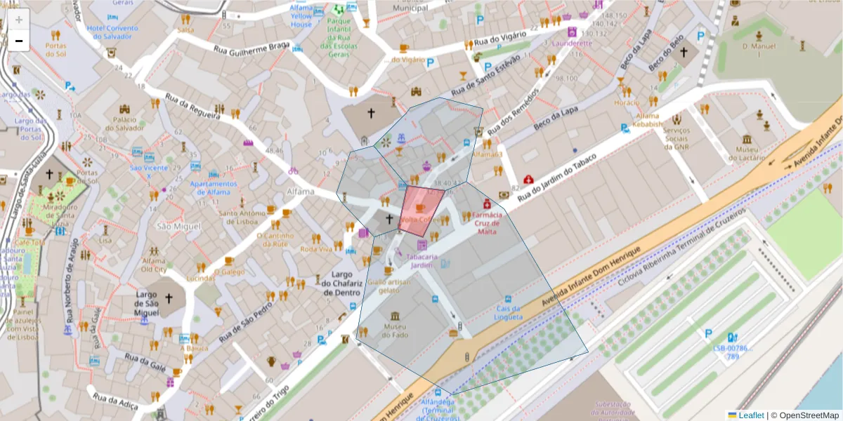 Mapa detalhado do código postal 1100-449 com limites, códigos postais vizinhos e agências dos correios