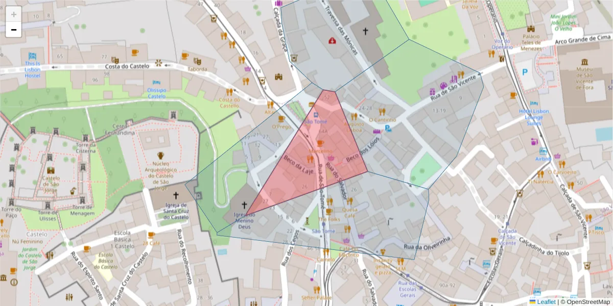 Mapa detalhado do código postal 1100-466 com limites, códigos postais vizinhos e agências dos correios
