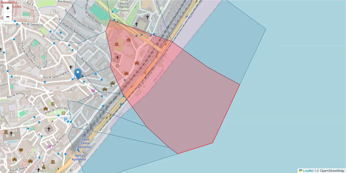 Mapa detalhado do código postal 1100-468 com limites, códigos postais vizinhos e agências dos correios