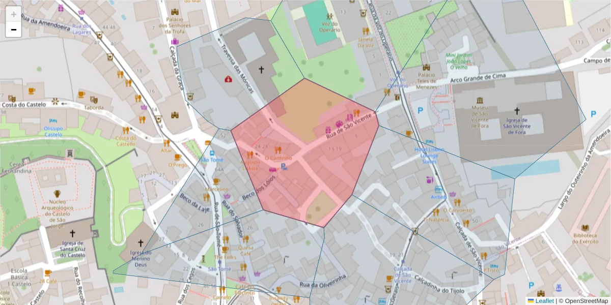 Mapa detalhado do código postal 1100-491 com limites, códigos postais vizinhos e agências dos correios