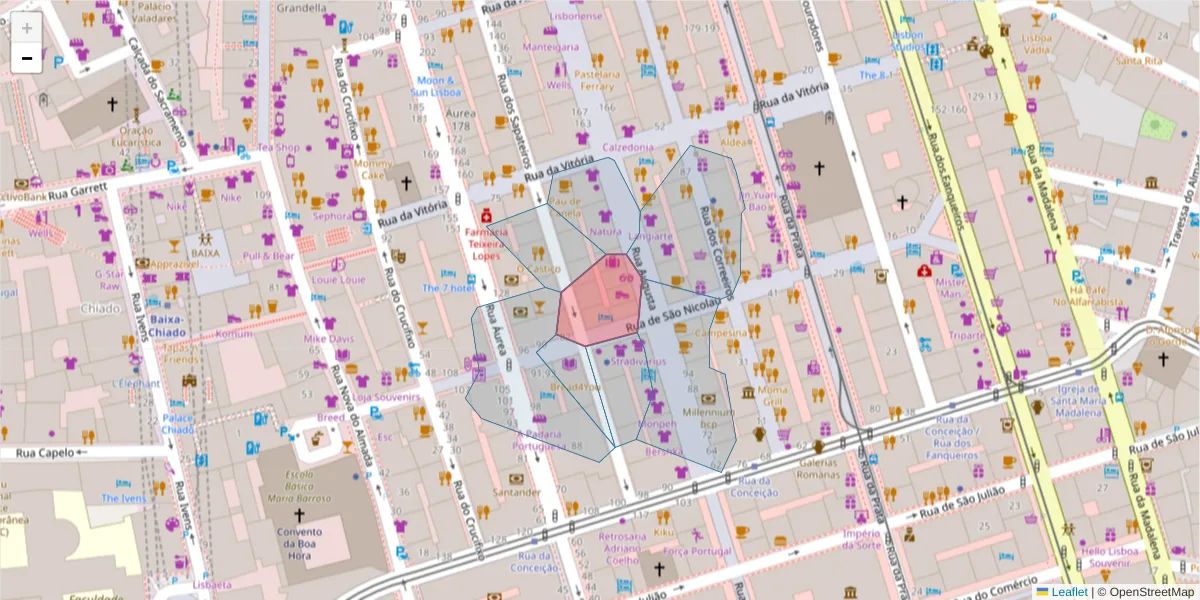 Mapa detalhado do código postal 1100-549 com limites, códigos postais vizinhos e agências dos correios