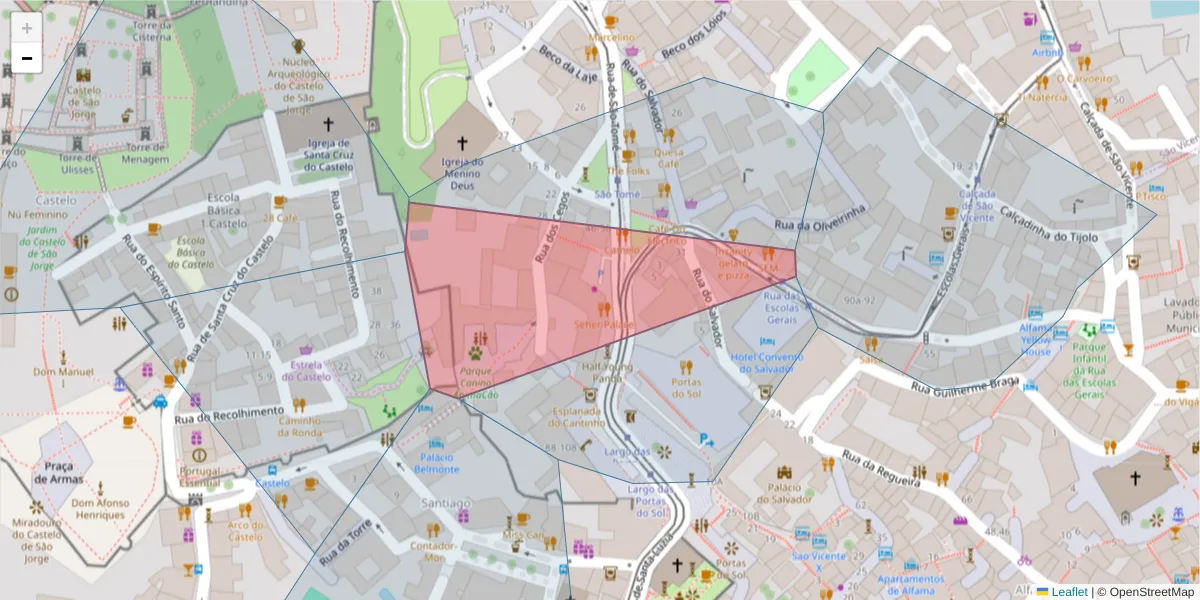 Mapa detalhado do código postal 1100-564 com limites, códigos postais vizinhos e agências dos correios